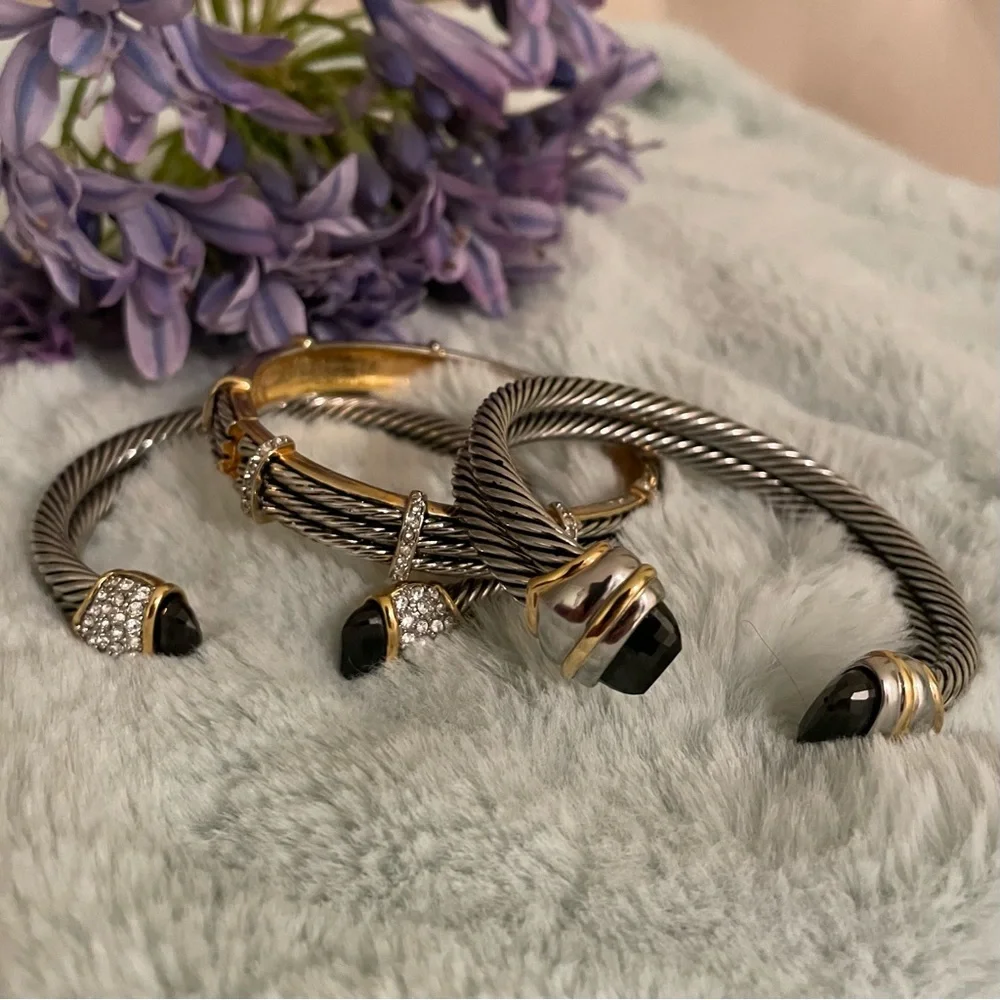 ★ Classic Cable Cuff Stacking Bangles ★ - Picture 1 of 10